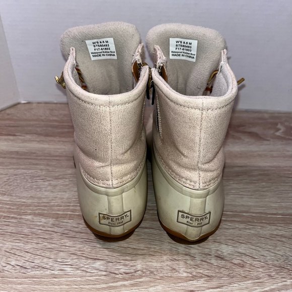 Sperry Duct Boots Women Sz 8.5 White and Gold - Picture 3 of 7